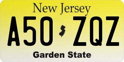 NJ license plate A50ZQZ
