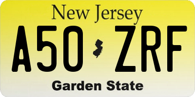 NJ license plate A50ZRF