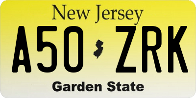 NJ license plate A50ZRK