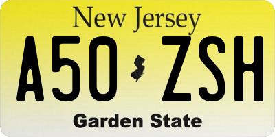 NJ license plate A50ZSH