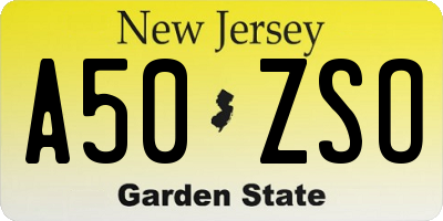 NJ license plate A50ZSO
