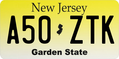 NJ license plate A50ZTK