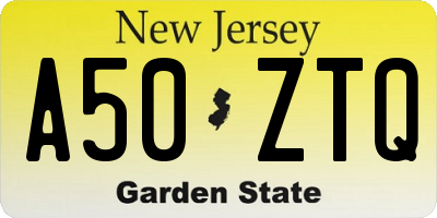 NJ license plate A50ZTQ
