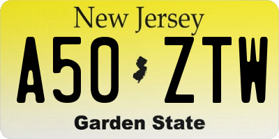 NJ license plate A50ZTW