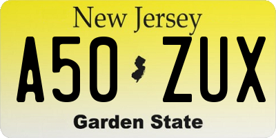 NJ license plate A50ZUX