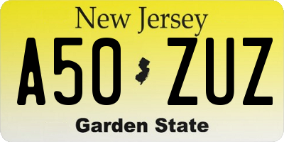 NJ license plate A50ZUZ