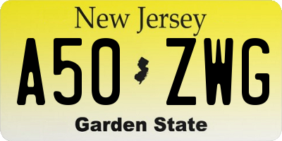 NJ license plate A50ZWG