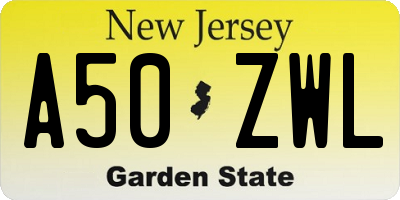NJ license plate A50ZWL