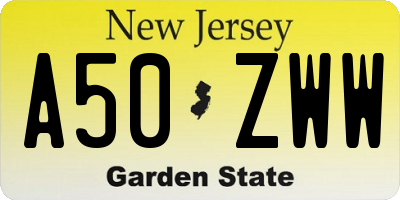 NJ license plate A50ZWW