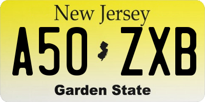 NJ license plate A50ZXB