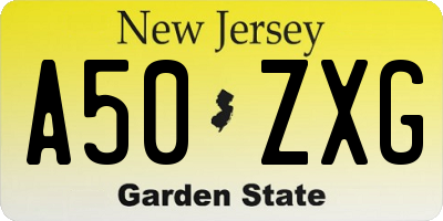 NJ license plate A50ZXG