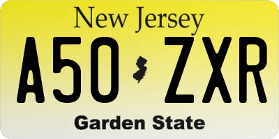 NJ license plate A50ZXR