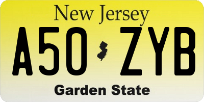 NJ license plate A50ZYB