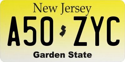 NJ license plate A50ZYC