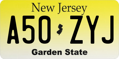 NJ license plate A50ZYJ