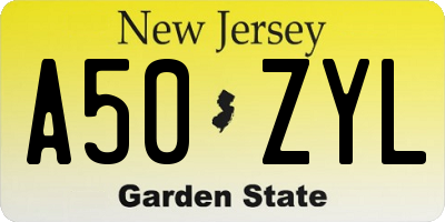 NJ license plate A50ZYL