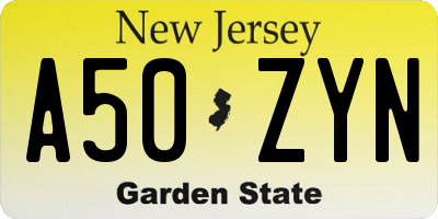 NJ license plate A50ZYN
