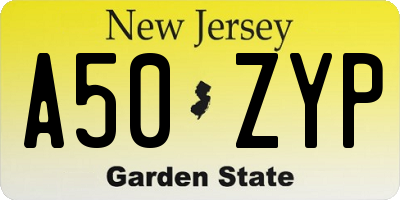 NJ license plate A50ZYP