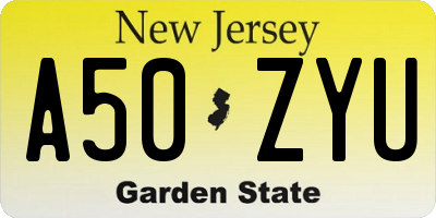 NJ license plate A50ZYU
