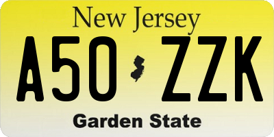 NJ license plate A50ZZK