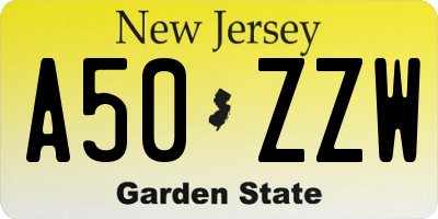 NJ license plate A50ZZW