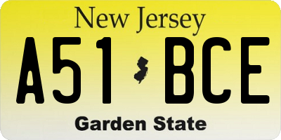 NJ license plate A51BCE