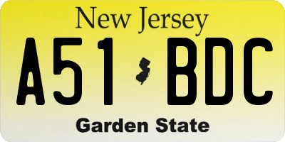 NJ license plate A51BDC