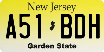 NJ license plate A51BDH