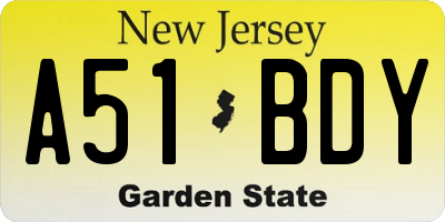NJ license plate A51BDY