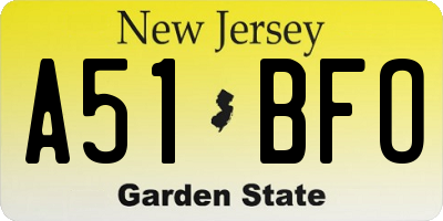 NJ license plate A51BFO