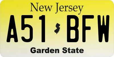 NJ license plate A51BFW