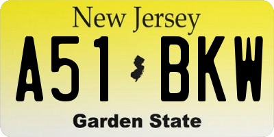 NJ license plate A51BKW