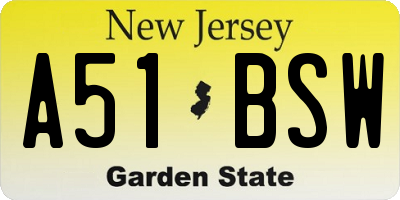 NJ license plate A51BSW