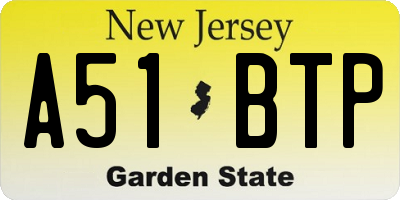 NJ license plate A51BTP