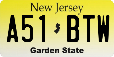 NJ license plate A51BTW
