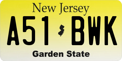 NJ license plate A51BWK