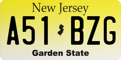 NJ license plate A51BZG