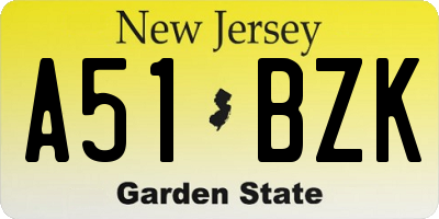 NJ license plate A51BZK