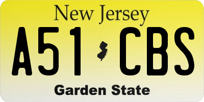 NJ license plate A51CBS