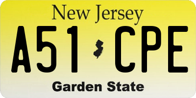 NJ license plate A51CPE