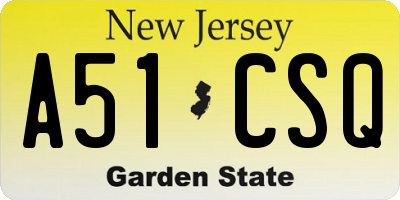 NJ license plate A51CSQ