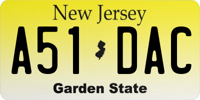 NJ license plate A51DAC