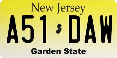 NJ license plate A51DAW