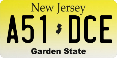 NJ license plate A51DCE