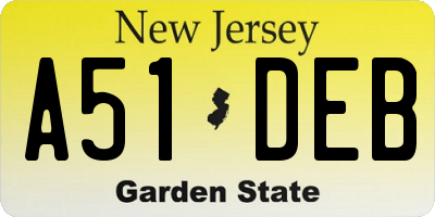 NJ license plate A51DEB