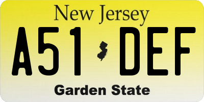 NJ license plate A51DEF