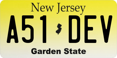 NJ license plate A51DEV