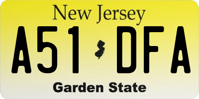 NJ license plate A51DFA