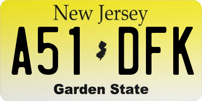 NJ license plate A51DFK