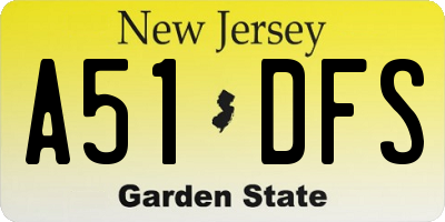 NJ license plate A51DFS